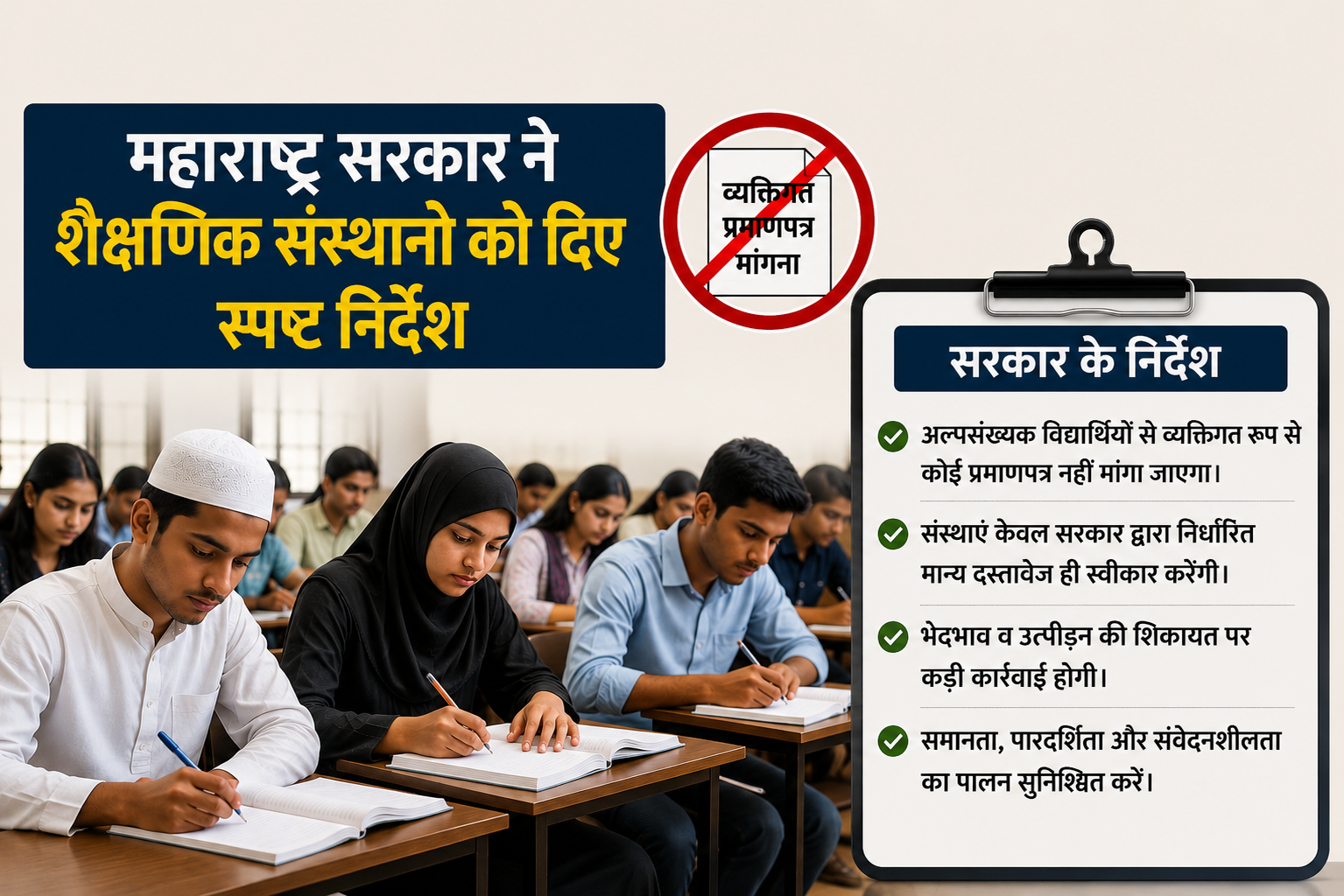 अल्पसंख्यक विद्यार्थियों से व्यक्तिगत प्रमाणपत्र मांगने पर रोक, महाराष्ट्र सरकार ने शैक्षणिक संस्थानों को दिए स्पष्ट निर्देश