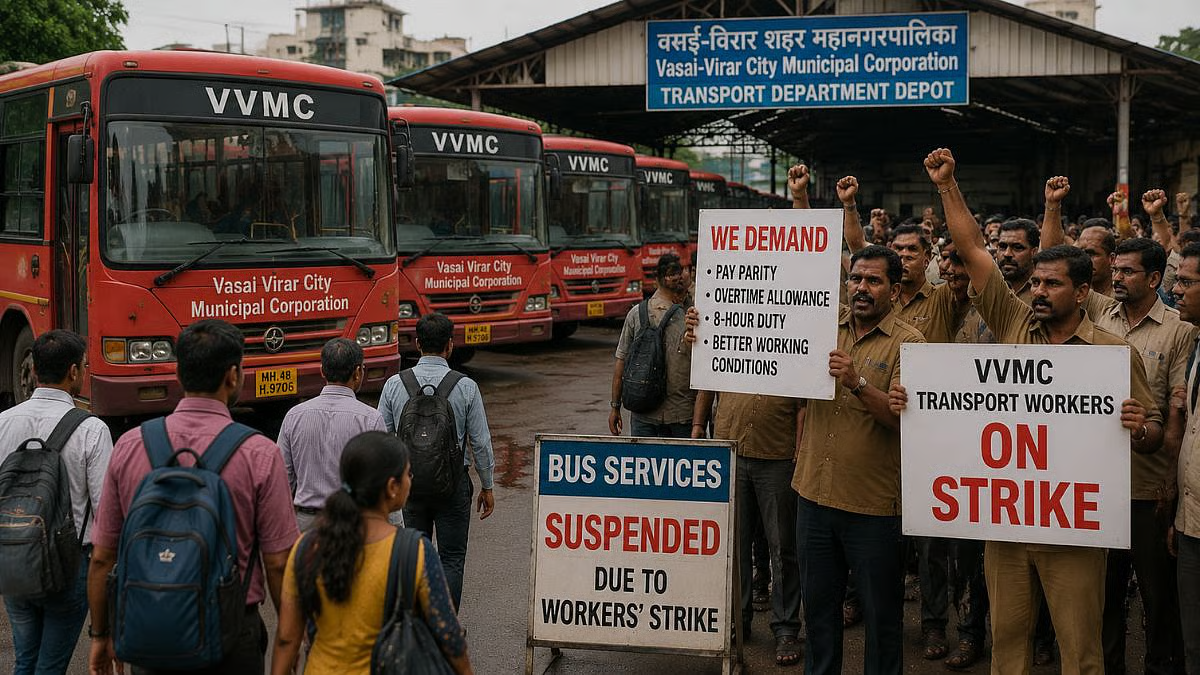 वसई-विरार में परिवहन कर्मचारियों की हड़ताल: बस सेवाएं ठप, यात्रियों को भारी परेशानी