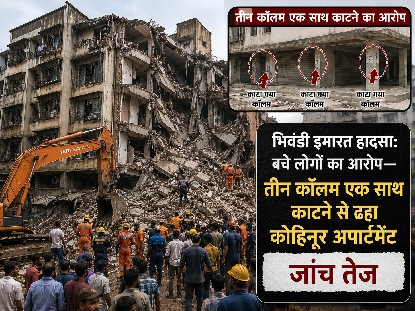भिवंडी इमारत हादसा: बचे लोगों का आरोप- तीन कॉलम एक साथ काटने से ढहा कोहिनूर अपार्टमेंट, जांच तेज