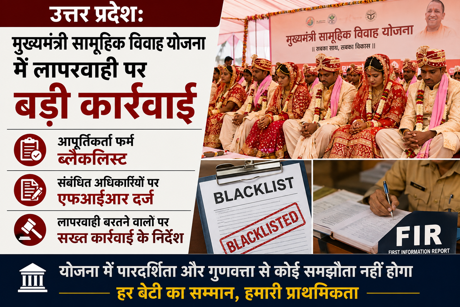 मुख्यमंत्री सामूहिक विवाह योजना में लापरवाही पर बड़ी कार्रवाई, आपूर्तिकर्ता फर्म ब्लैकलिस्ट, एफआईआर दर्ज