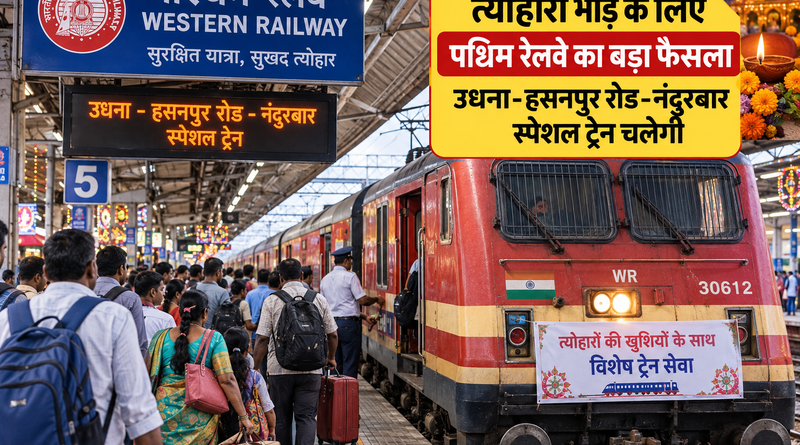 त्योहारी भीड़ के लिए पश्चिम रेलवे का बड़ा फैसला, उधना-हसनपुर रोड-नंदुरबार स्पेशल ट्रेन चलेगी