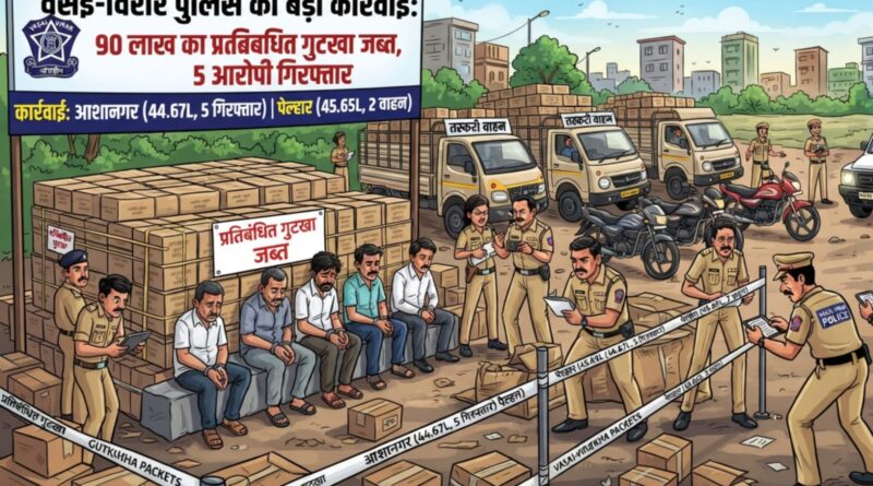 वसई-विरार में पुलिस का बड़ा प्रहार: ₹90.32 लाख का प्रतिबंधित गुटखा जब्त, 5 आरोपी गिरफ्तार